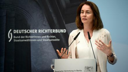 Katarina Barley (SPD), Bundesjustizministerin, spricht beim Europäischen Justizgipfel in Berlin.