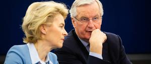 EU-Kommissionschefin von der Leyen und Chefverhandler Barnier am Dienstag in Straßburg.