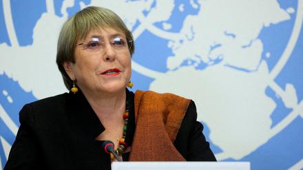 UN-Kommissarin für Menschenrechte Michelle Bachelet auf einer Sitzung in Genf, Schweiz.