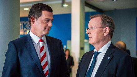 Der Fraktionsvorsitzende der Thüringer CDU Mike Mohring mit Ex-Ministerpräsident Bodo Ramelow. 