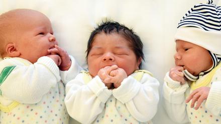 Drei Neugeborene liegen nebeneinander im Kreißsaal. 