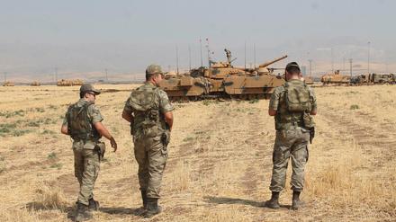 Türkische Streitkräfte während eines Militärmanövers nahe der kurdischen Autonomiegebiete im Nordirak. 