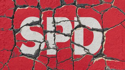 Das Logo der SPD auf einem erodierenden Untergrund (Symbolbild).