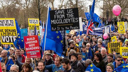 Teilnehmer des "People's Vote" demonstrieren in London für ein zweites Brexit-Referendum. 