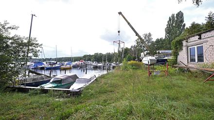 Neben dieser Bootsanlegestelle am Krampnitzsee könnte das neue Kiezbad errichtet werden. 