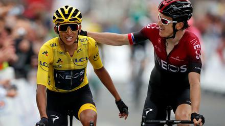 Sieger unter sich. Geraint Thomas (r.) gewann die Tour de France im letzten Jahr, nun gratulierte er Teamkollege Egan Bernal.
