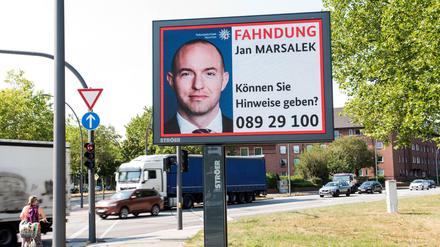 Ein Fahndungsaufruf nach Jan Marsalek, Ex-Vertriebsvorstands des Dax-Konzerns Wirecard, in Hamburg.
