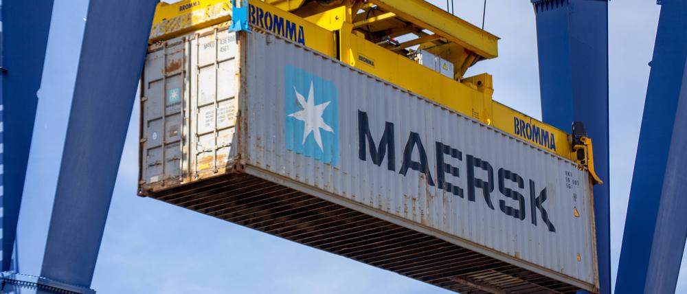 Ein Container der Maersk Line im Hafen von Mannheim.