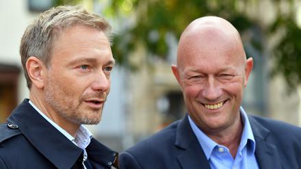 Parteichef Christian Lindner (li.) und Thüringens FDP-Spitzenkandidat Thomas Kemmerich.