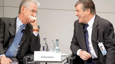 Von Optimist zu Pessimist. Während der italienische Übergangspräsident Mario Monti sein Land aus dem besten Weg aus der Krise sieht, warnt Noch-Deutsche-Bank-Chef Josef Ackermann vor einem Auseinanderbrechen der Europäischen Union. 