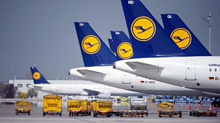 Maschinen der Lufthansa auf dem Flughafen "Franz Josef Strauß" in München 