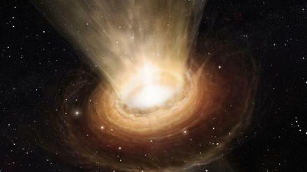 Eine Illustration der Umgebung des supermassereichen Schwarzen Lochs im Herzen der aktiven Galaxie NGC 3783.