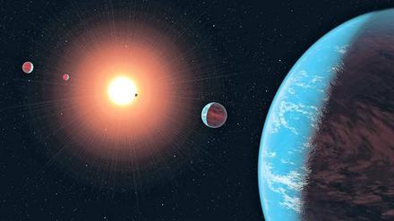 Künstlerische Darstellung des Planetensystems um den Stern K2-138, der sich außerhalb unseres Sonnensystems befindet. 