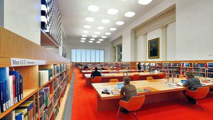 Blick in einen Lesesaal der Staatsbibliothek zu Berlin.